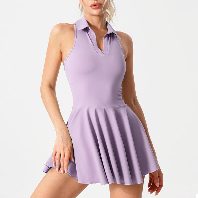 Polo Tennis Dress With Chest Pads&Shorts Soft High Stretchy Fitness Skorts Tummy Control Yoga Skirts Gym Clothing Activewear