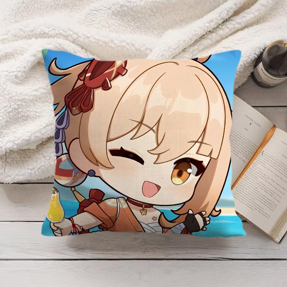 Yoimiya Cute Genshin Impact Cushion Cover Silky Short Plush Invisible Zipper Dustproof Sofa Pillow Case For Home Decor