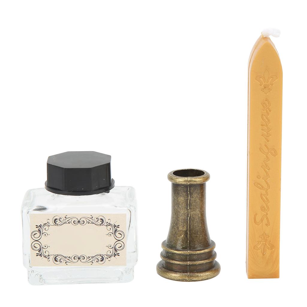 Retro Pen Set Vintage Map Pattern Quill Pen Set with 5 Replacement Nibs Pen Stand Base Ink Empty Bottle for Writing