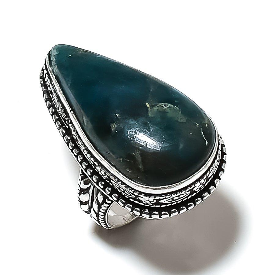 Naturalny neonowy niebieski apatyt kamień szlachetny 925 srebro pierścionek prezentowy rozmiar 9 n1l02