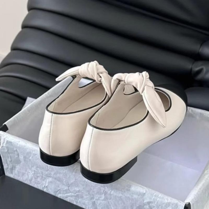 Moda Wiosna Nowe Buty na Niskim Obcasie Damskie Modne Okrągły Nosek Płytkie Wycięcie Kokarda Motylkowa Kolor Miękka Podeszwa Antypoślizgowe Pojedyncze Buty