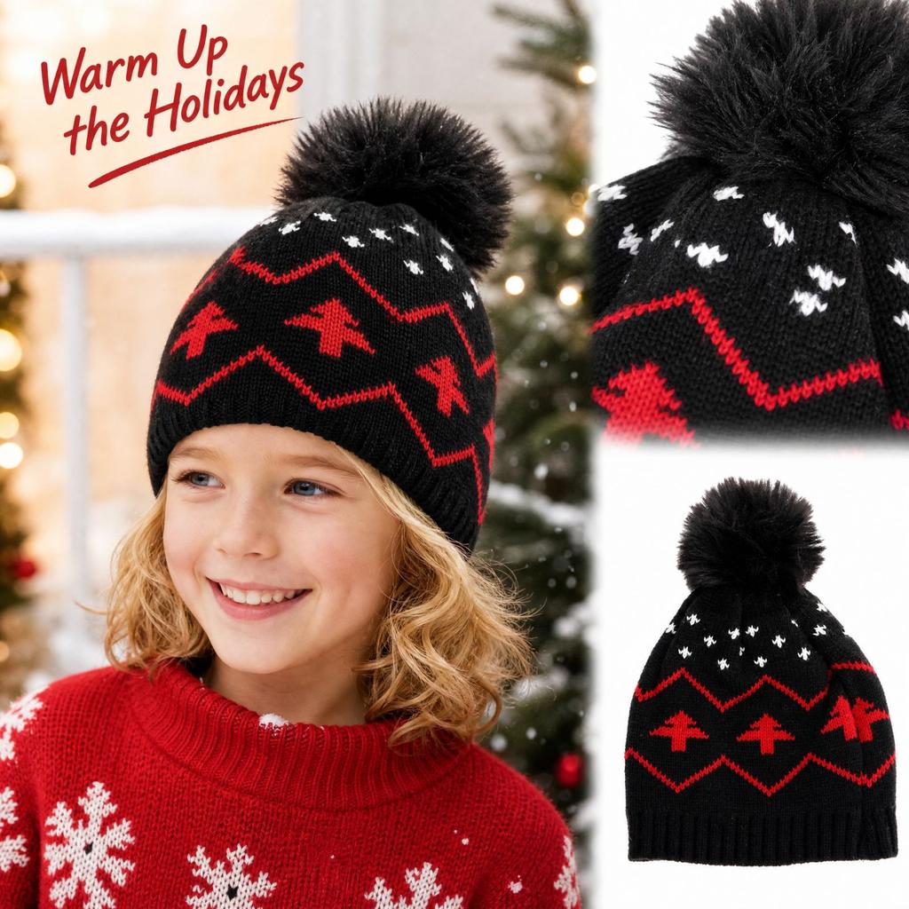 Kids Christmas Tree Knit Hat With, Cute Unisex Warm Winter for Boys and Girls