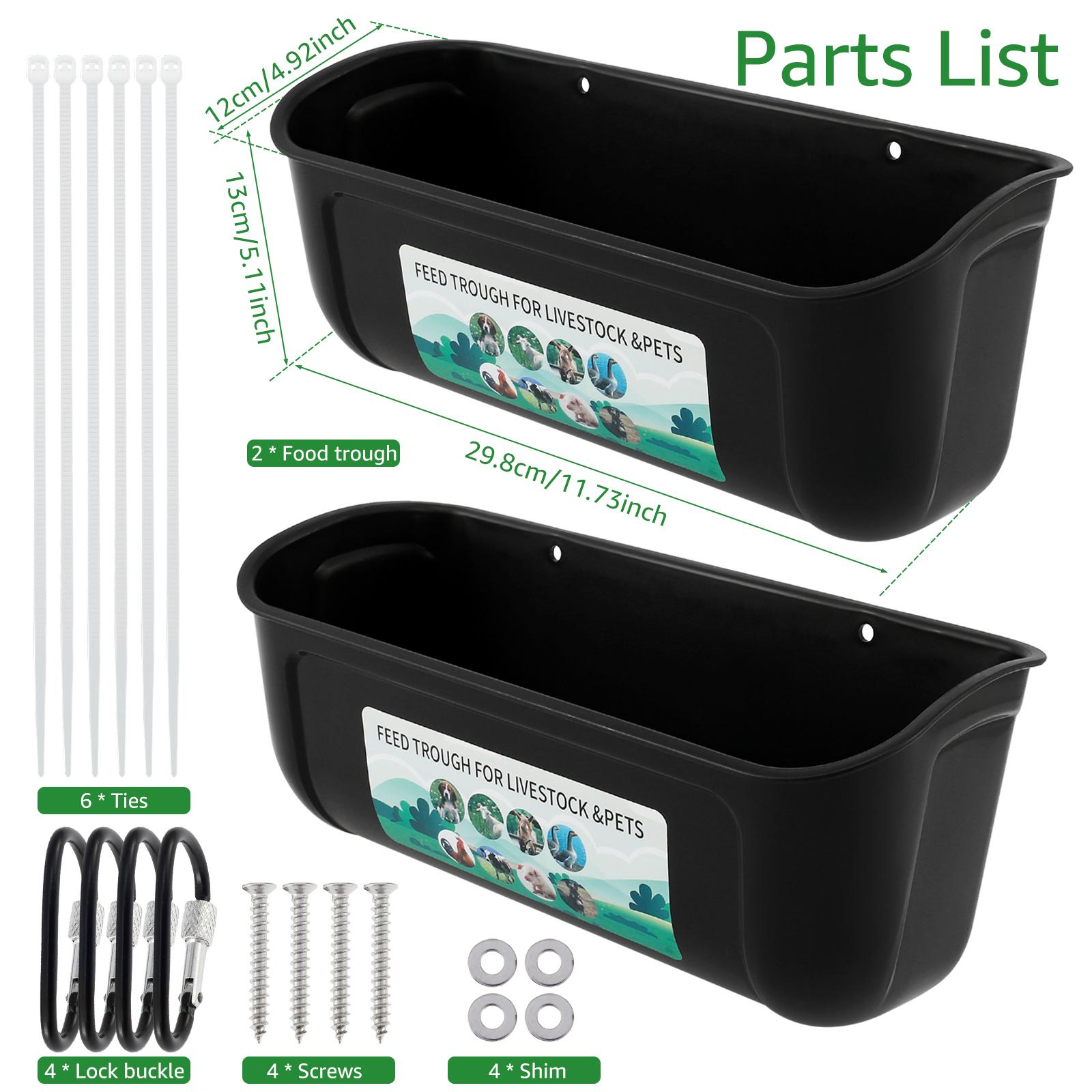 

2 шт. Подвесная кормушка для кур, не содержит БФА, контейнер для кормления птицы, простая в установке, кормушка для коз, многофункциональный лоток для корма для уток, коз 2Pcs чёрный