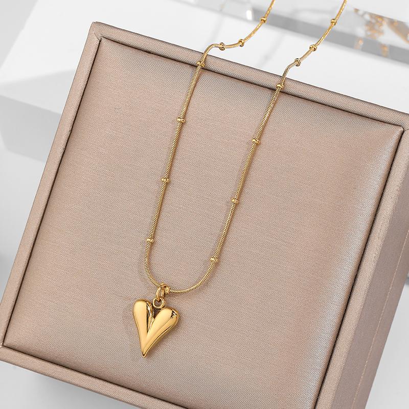 Ramos Temperament Heart Pendant Chain Necklace for Women Stainless Steel Stylish Choker Necklace Zircon Party Gift