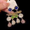Pendientes de Carrillón de Viento de Perla y Cristal de Aguja Plateada Vintage