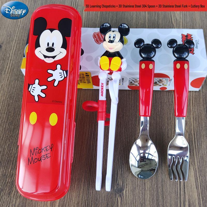 Disney 3D Cartoon Children's Stainless Steel Cutlery Set: Fork, Spoon, and Training Chopsticks