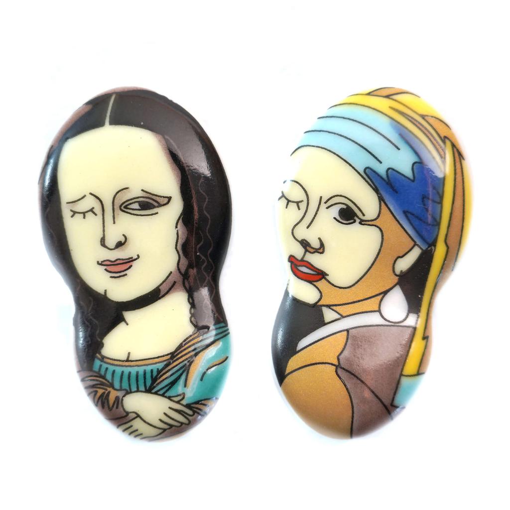 Tubbies Kutani Ware Chopstick Rests Stylish Paintings Set of 2 Mona Lisa Girl with a Blue Turban Pair - - / & -