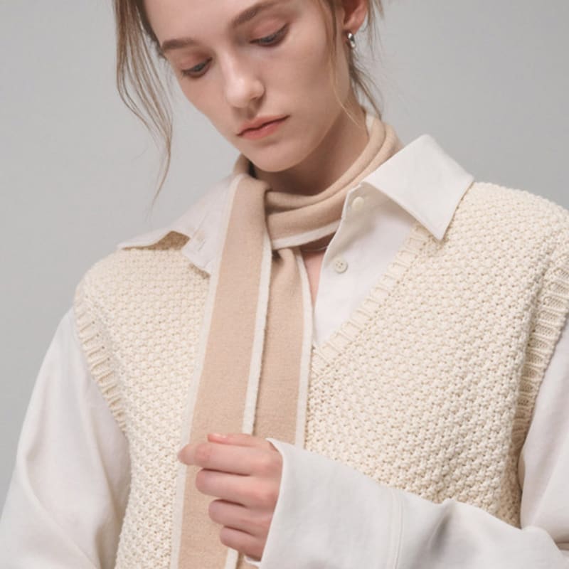 Saint Luxure 100% Wool Twilly Muffler Short/Long Ivory Beige