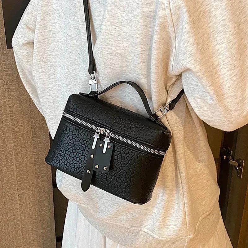 Senior Sense Litchi Leather Mini Square Bag Women's 2025 Summer New Fashion Crossbody Bag Korean Style Portable Popular Shoulder Handbag