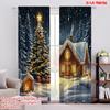 2pcs 2D Flat Printing Christmas Window Drapes Holiday Christmas House Versatile Durable Polyester Without Electricity Spring