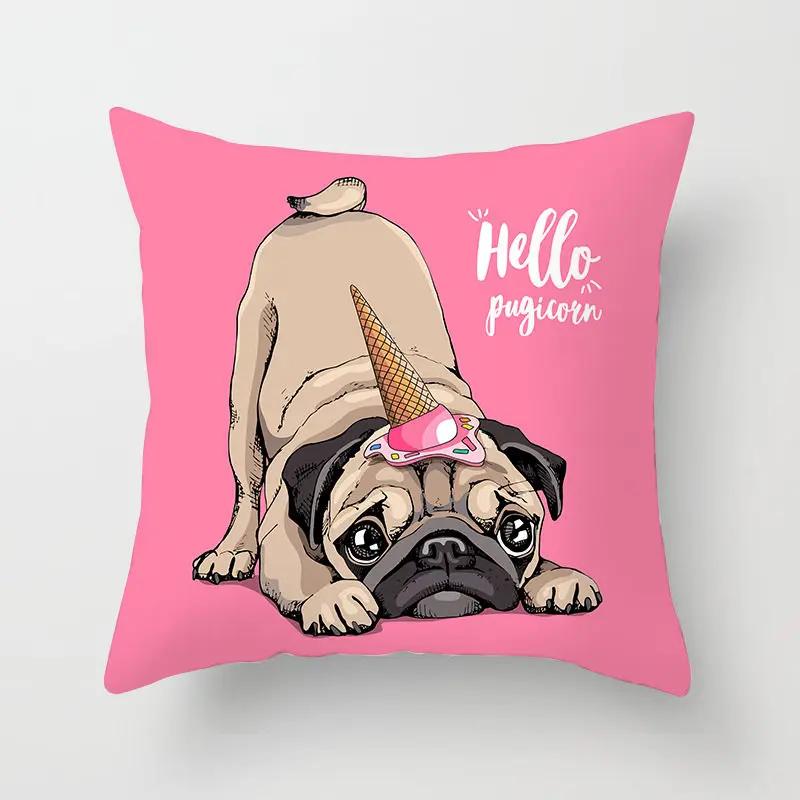 Cute Pug Bulldog Sofa Decorative Cushion Covers Pillowcase For Living Room Personalized Polyester Pillow Case 45*45 Home Decor