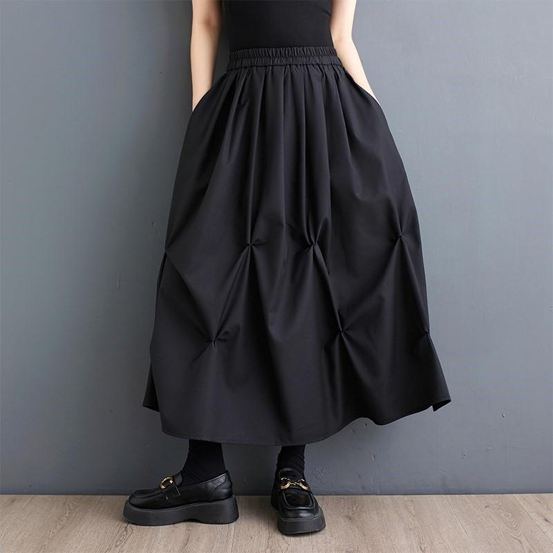 Čierna bavlna plus size Vysoký pás vintage Letná ležérna voľná dlhá dámska sukňa
