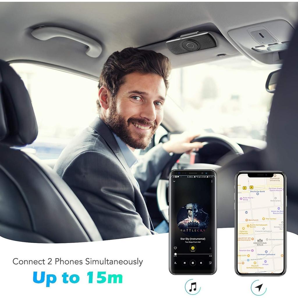 بلوتوث 5.0 عدة السيارة بدون استخدام اليدين ميكروفون مدمج مع مشبك لـ GPS موسيقى فتحة بطاقة TF إعادة الاتصال التلقائي مكبر صوت السيارة IOS Siri ومساعد جوجل