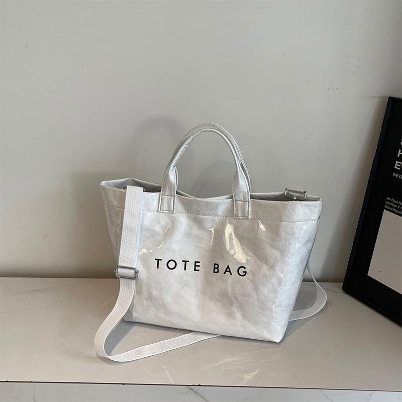 Large-capacity kraft paper jelly bag, transparent waterproof tote bag, fashionable one-shoulder messenger tote at work