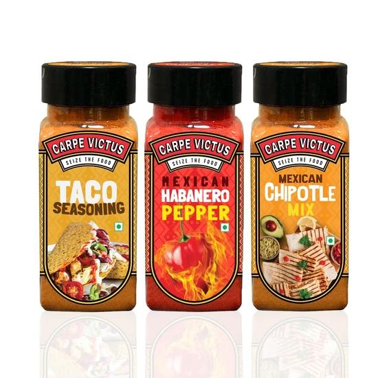 

Carpe Victus Mexican Spice Combo (Pack of 3, 100 g Each) | Taco, Habanero & Chipotle Mix | Mexican-Style Seasonings for Tacos, Burritos & Wraps