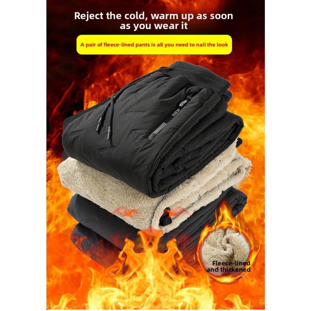 Lamb Flannel Cotton Pants with Added Fleece for Winter and Autumn, Men's Elastic Waisted Casual Pants for Warmth and Long Pants for Keeping Warm