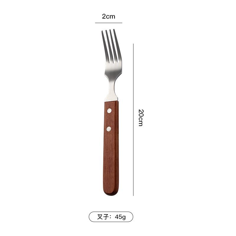 304 stainless steel wooden handle tableware, knives, forks and spoons, western food tableware set, wooden heat insulation handle housewarming gift