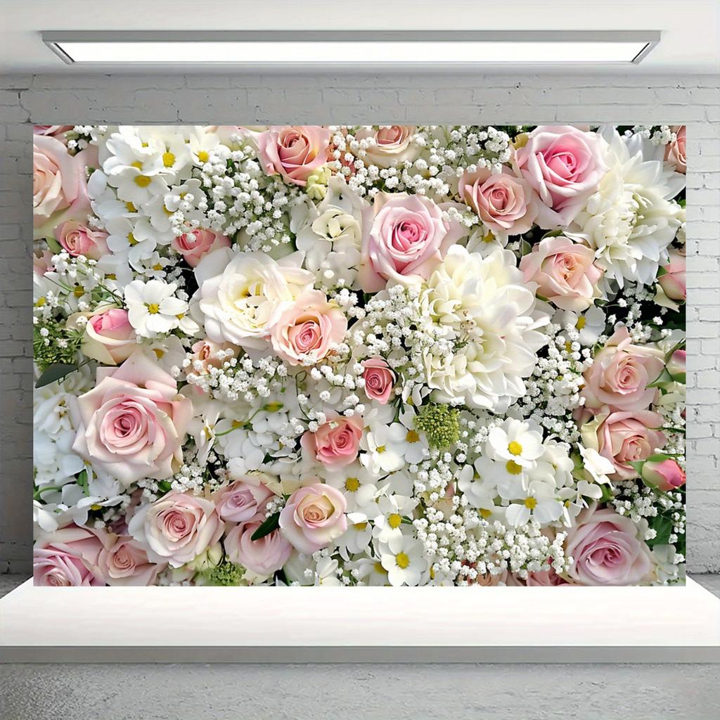 1 elegant floral wall background banner - pink and white rose and wisteria design, multiple sizes to choose from