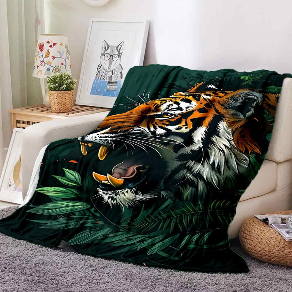 1pc Tiger Print Blanket Lightweight Flannel Blanket Throw Blanket For Sofa, Bed, Travel, Camping, Livingroom, Office, Couch, Chair, And Bed Yy25101515
