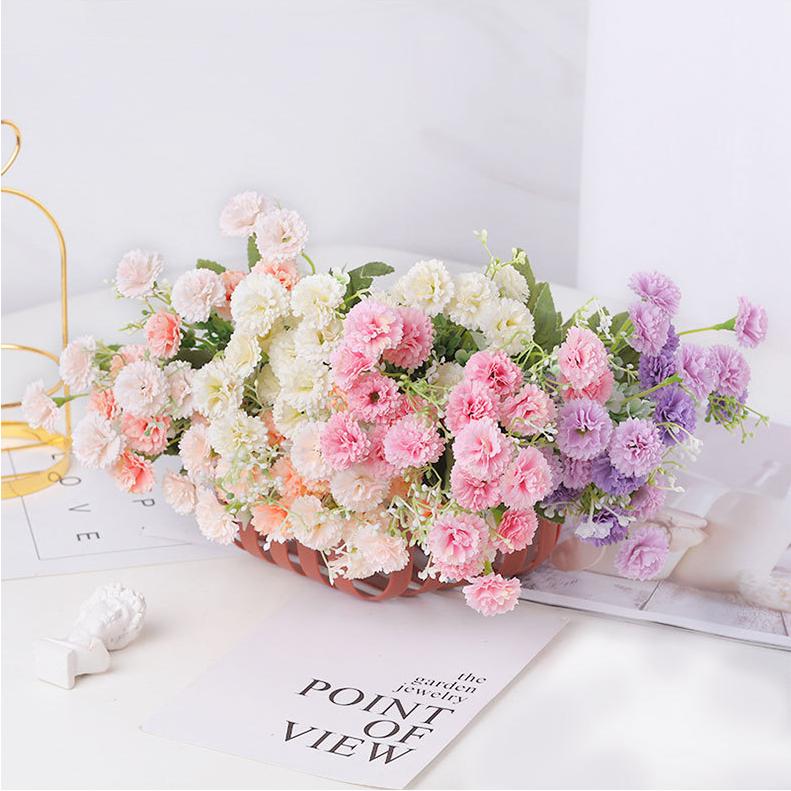 [1 Bouquet] 20 Heads Carnation Simulation Hydrangea Artificial Flowers Fake Silk Flower Garden Small Lilac Flowers Decor