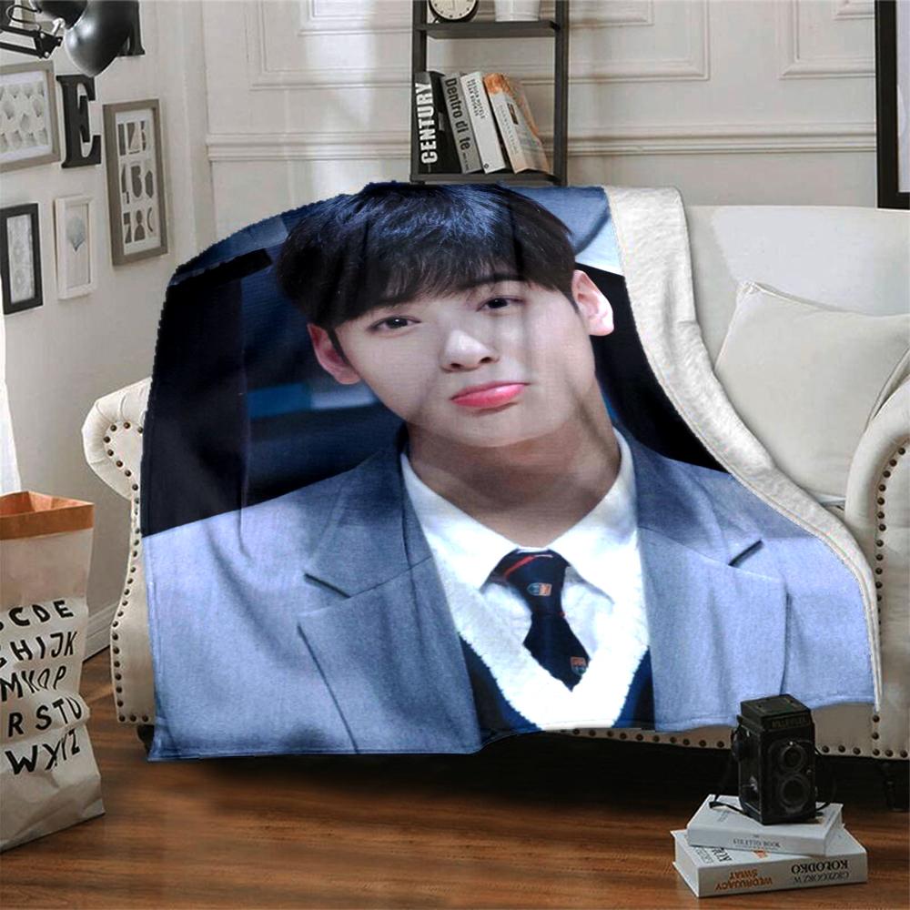1Pc Cha Eun-woo Print Blanket Soft Comfortable Polyester Throw Blanket Allseason Use Perfect Bedroom Office Outdoor Ideal Christmas Gift Choice Print 