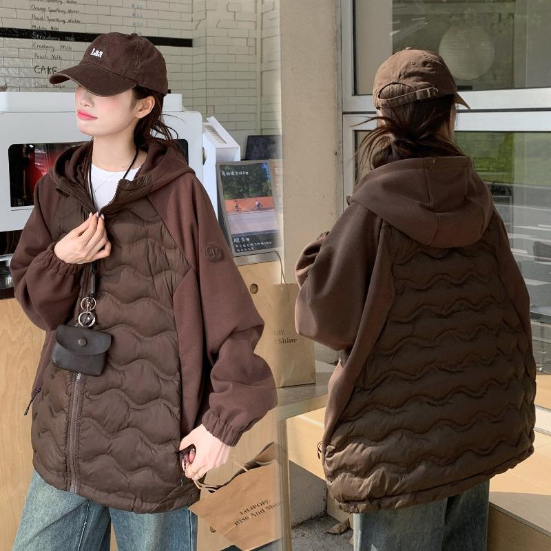 Large size new hooded cotton-padded clothes women's light jacket cotton-padded jacket sleeves splicing loose cotton-padded clothes girlfriend clothes