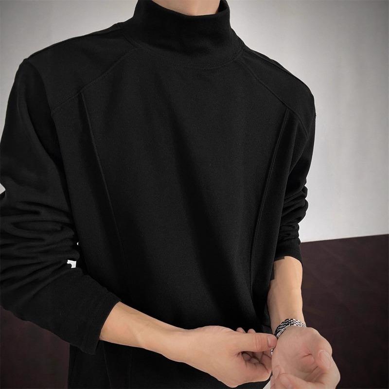 

Spliced Thermal Underwear Men In Winter with Small Neckline Half Turtleneck Bottoming Long-sleeved T-shirt 5XL чорний