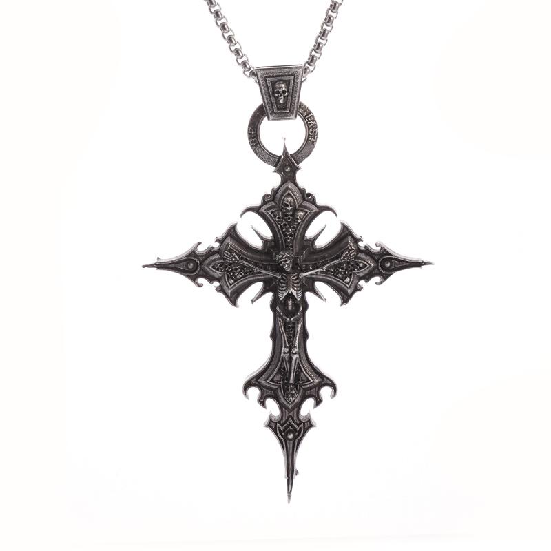 1PC Gothic Crucifixion Skull Cross Pendant Necklace Catholic Prayer Jewelry for Men and Women Punk Trendy Jewelry