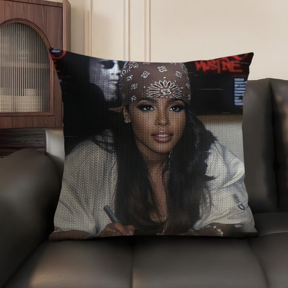 A-Aaliyah Sänger Kissenbezug Natürlicher Leinen Bio-Stoff Beidseitiger Druck Sofa Heimdekoration Geschenk Kissenhülle