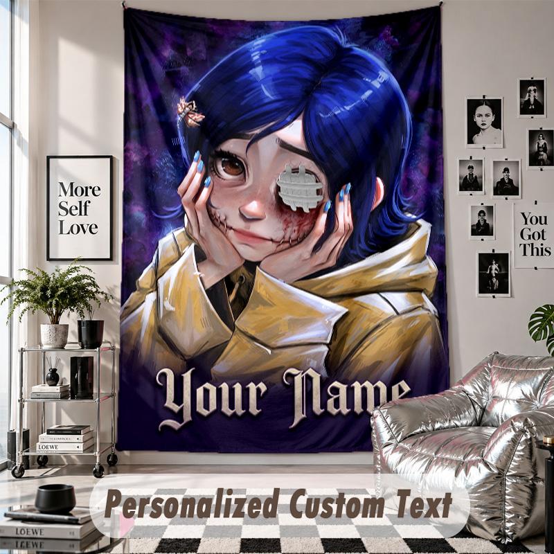 Custom Tapestry Wall Hanging, Coraline Other Mother Personalized Name Text Home Wall Decor