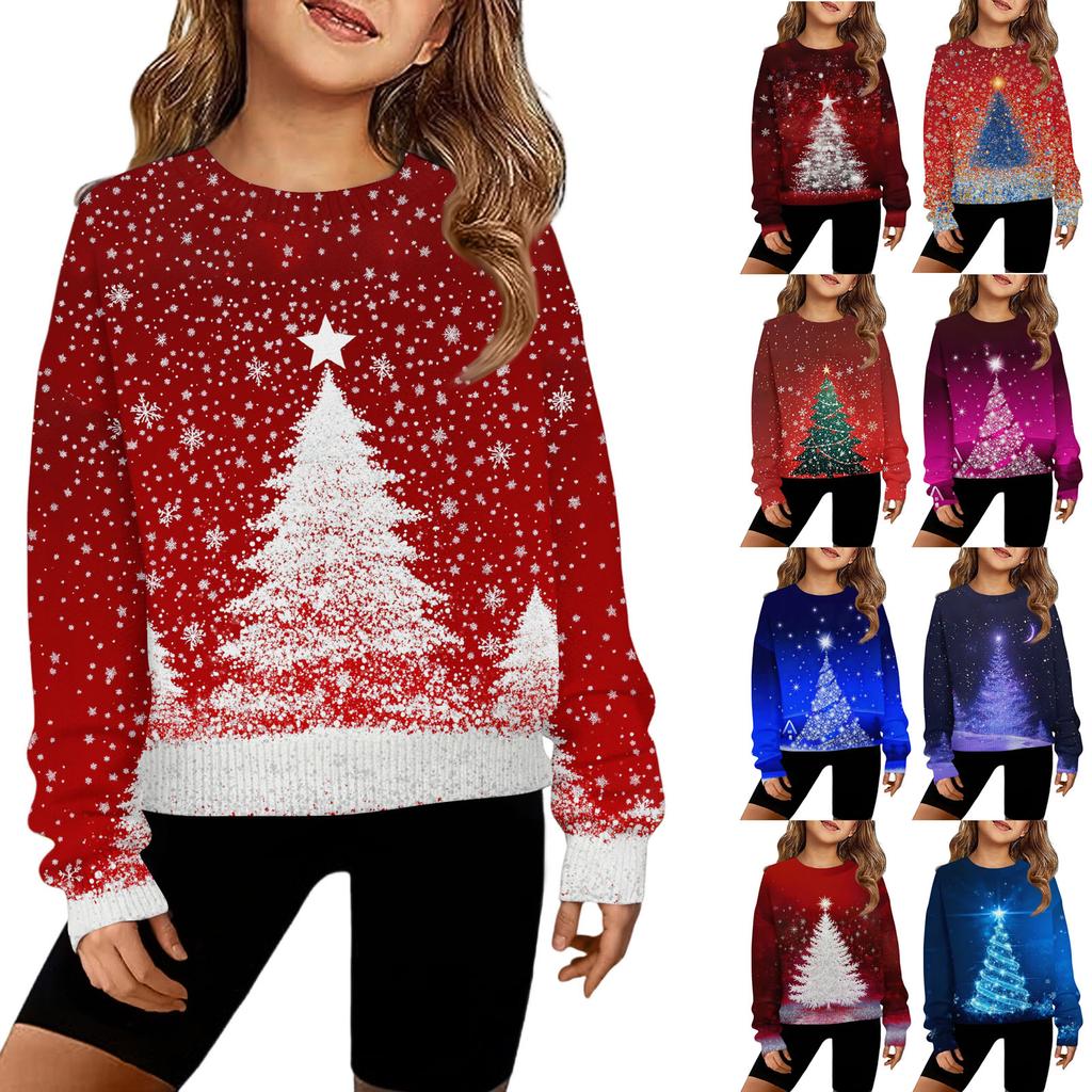 Girls' Hooded Knitted Pullover Round Neck Long Sleeve Top