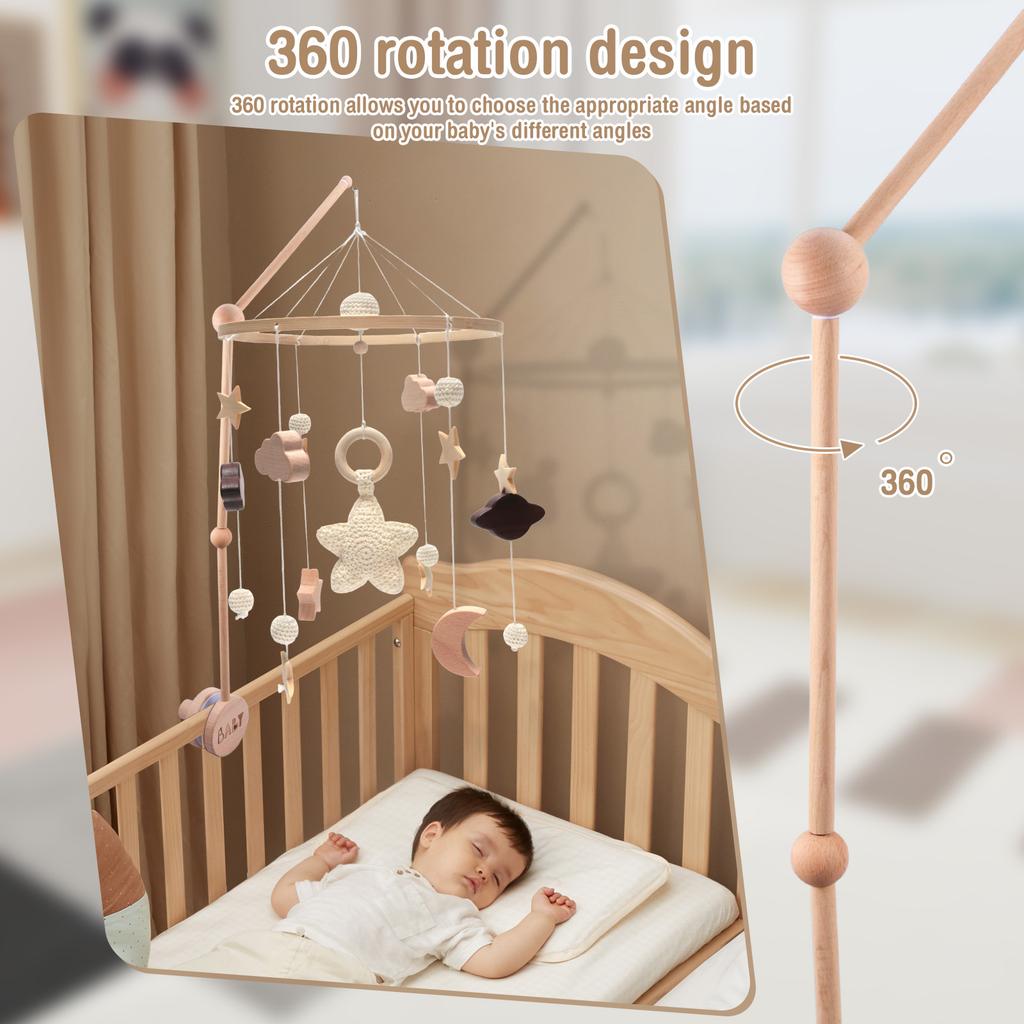 360°  Rotating Baby Mobile Crib Holder Wooden Baby Crib Movable Arm Easy To Install Newborn Mobile Arm for Newborn for Crib