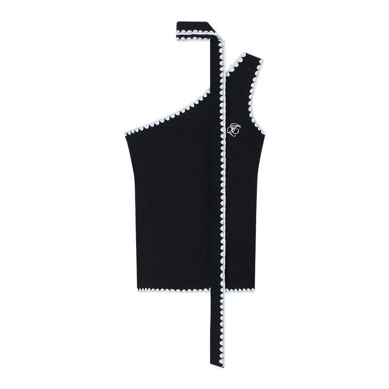 

Женский черный приталенный жилет без рукавов с открытыми плечами 2025 - Летняя мода Large