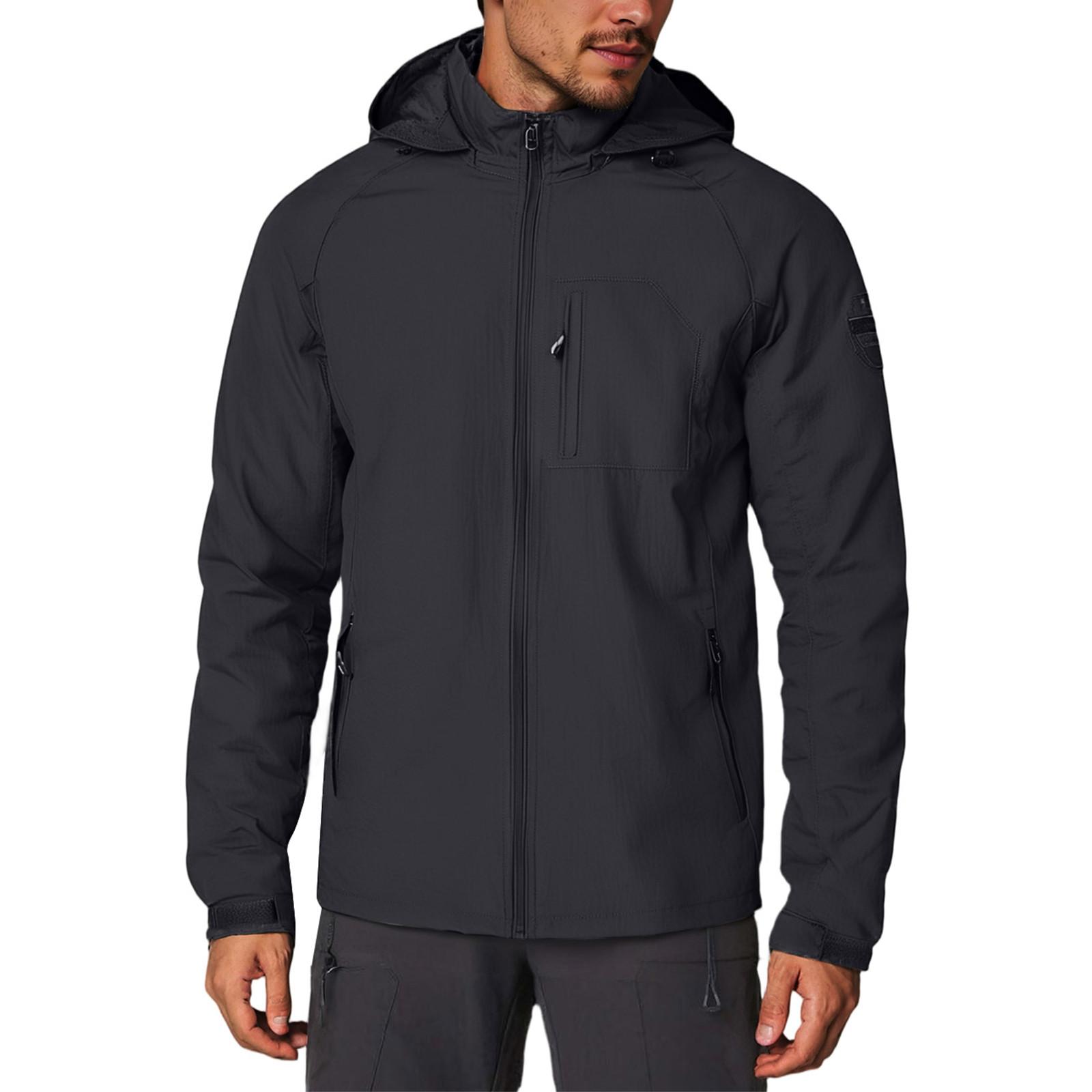 

Мужская куртка на молнии, повседневная куртка с длинными рукавами и капюшоном на молнии XL