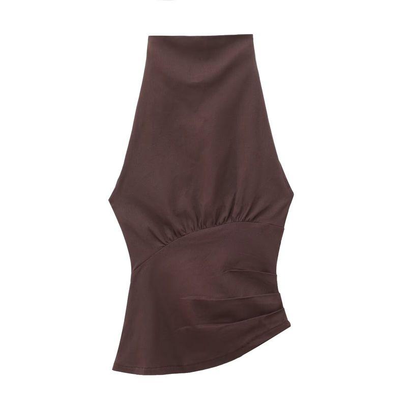 ZR New Fall Women's Clothing Fashion Style French Fashion All-Match Open Back Hanging Collar Sleeveless Tops 3644330