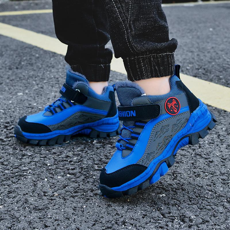 Boys Fleece Boys Middle and Older Children Hiking Shoes Thickened Winter Shoes Warm Cotton Shoes Mountaineering Non-slip Children