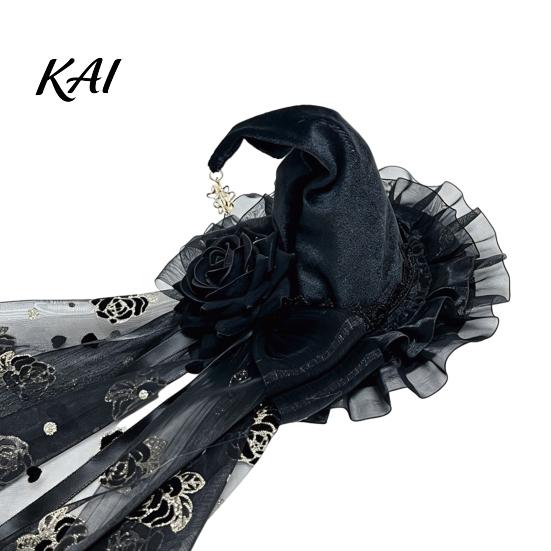 Cosplay Costume Supplies Halloween Witch Hat with Rose for Women, Gothic Vintage Mini Wizard Fancy Dress Accessories Headpiece Veil Costume,