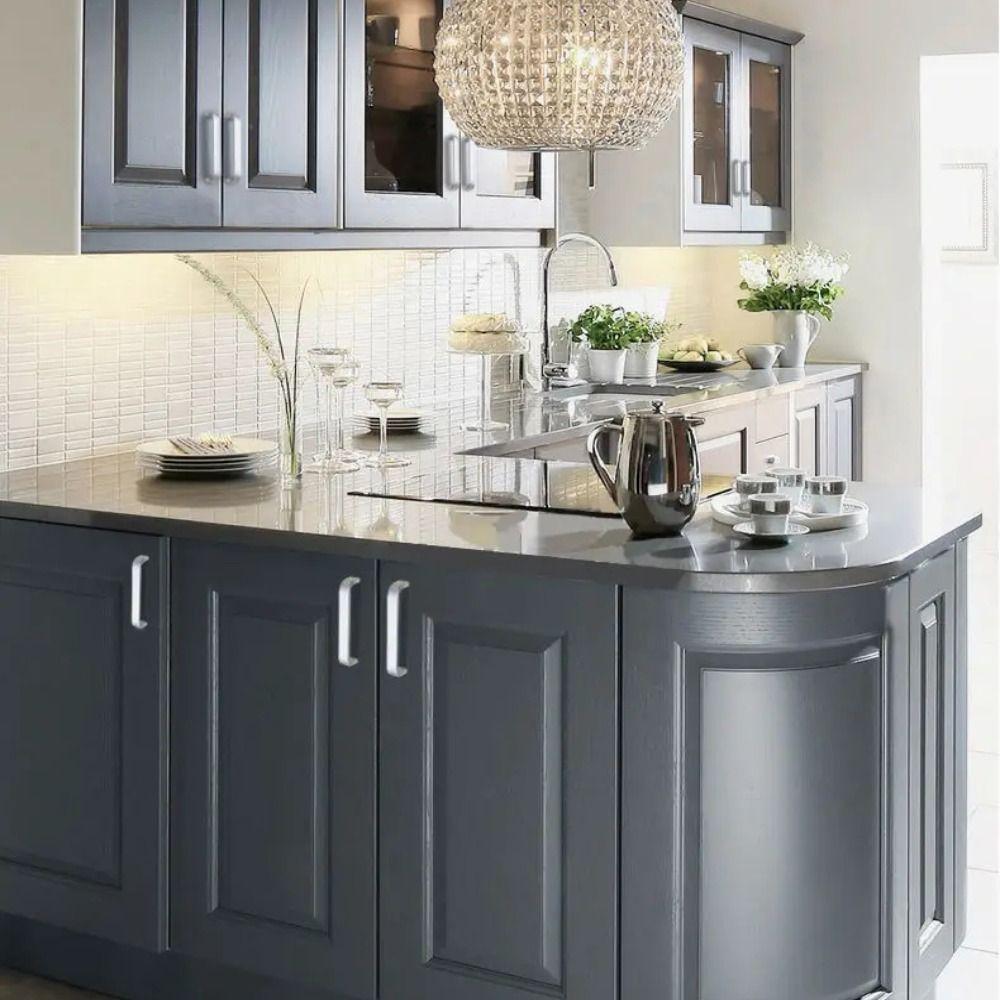 Silver Furniture Handle Aluminum Zinc Zinc Alloy Door Knobs Door Cabinet Straight Handle  Kitchen