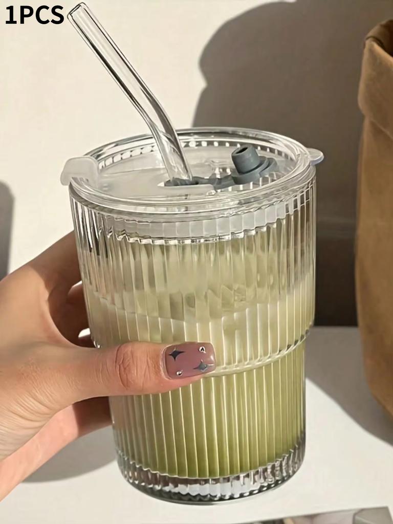 Foldable Glass Jar with Lid and Straw, Reusable Ice Coffee Cup, Perfect for Iced Tea Juice Water,Durable and Eco-Friendly Design