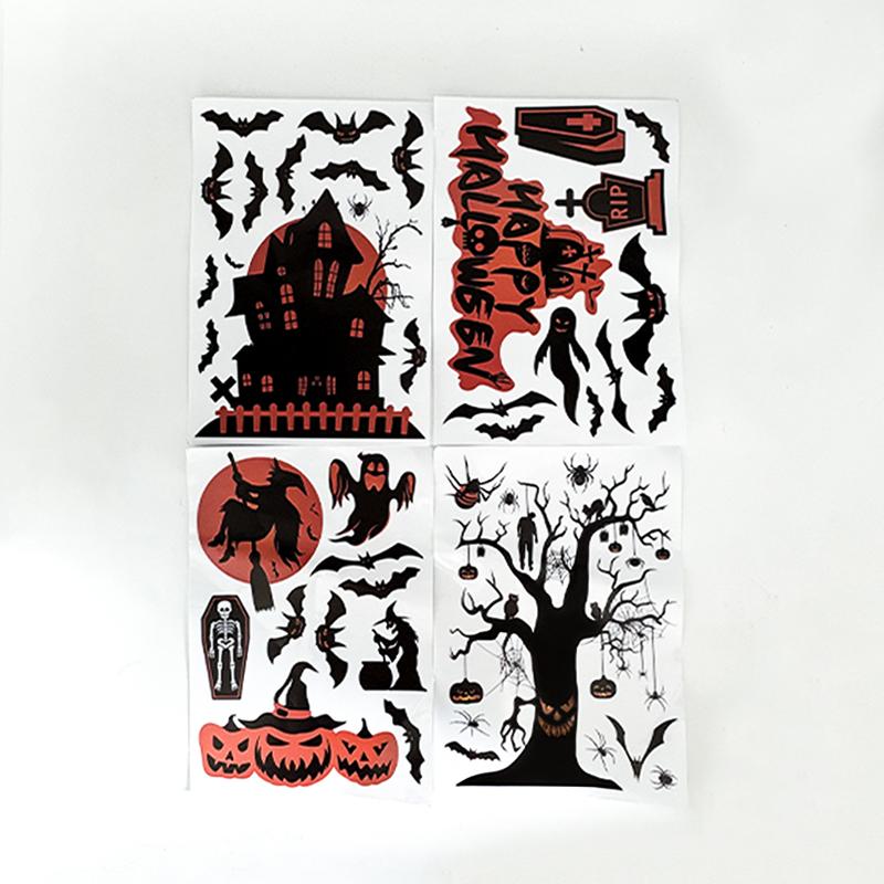 

4pcs/set Halloween Pumpkin Spider Bat Window Clings Double-Sided Reusable Decorations for Indoor Parties School & Shop Displays