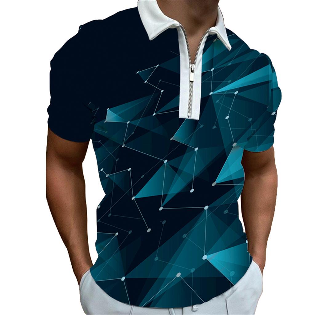 Men's fashion personalized short sleeve zipper POLO shirt men's printed lapel POLO shirt T-shirt
