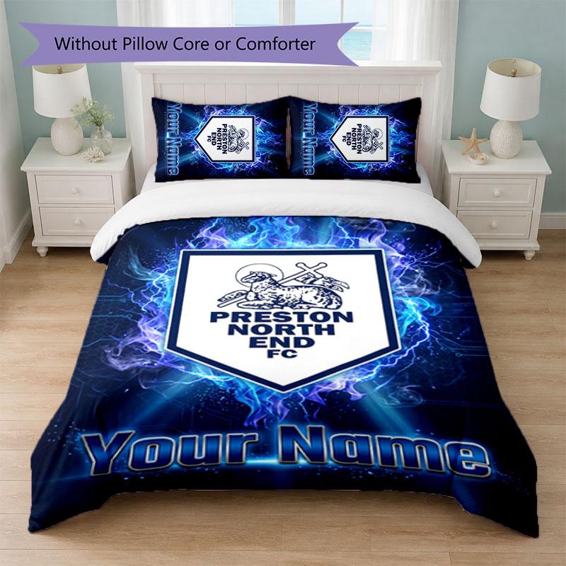 Preston North End Custom Name Text Bedding Set 1 Duvet Cover+2 Pillowcases Soccer Logo Personalized Gift For Special Occasion Bedroom Decor