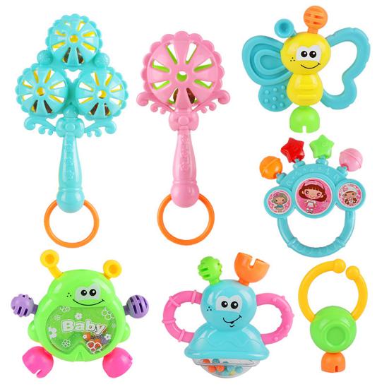 

7Pcs/Set Infant Rattle Handbell Smooth Educational Bee Design Baby Teething Ring for Kid 7pcs