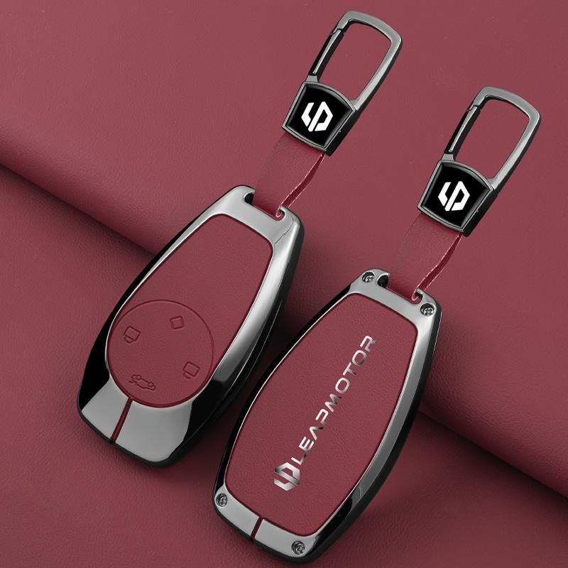 Zinc Alloy Leather Car Key Case Leapmotor C01 B10 T03 S01 C16 C11 C10 Protective Case Key Fob Car Smart Remote Key Case
