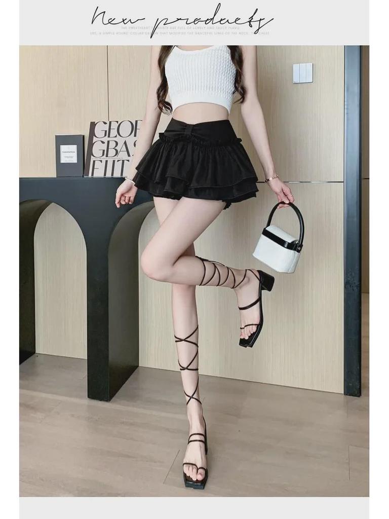 Damen Sommer Ballett-Stil Puffiger A-Linien Minirock mit Rüschendetails