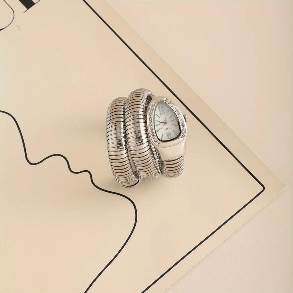 1 Stück-Mode Damen Schlangenform Quarzuhren Luxus Strass Römisches Zifferblatt Armbanduhr Mädchen Uhr Reloj Mujer