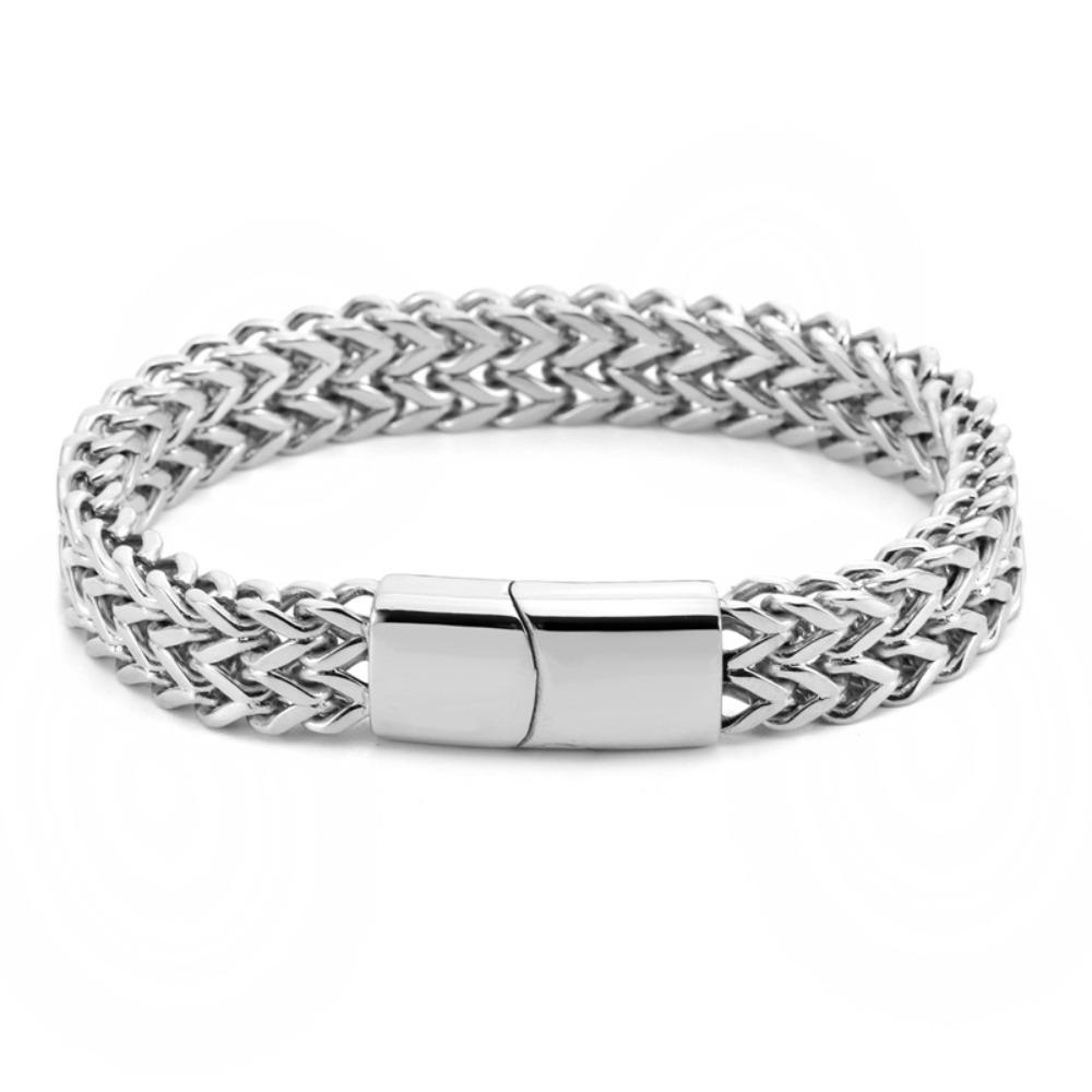 

Premium Titanium Steel Mens Bracelet Two Tone Polished Fade Proof Durable Fashion Jewelry Gift for Men 6MM thick * 12MM wide 19CM long