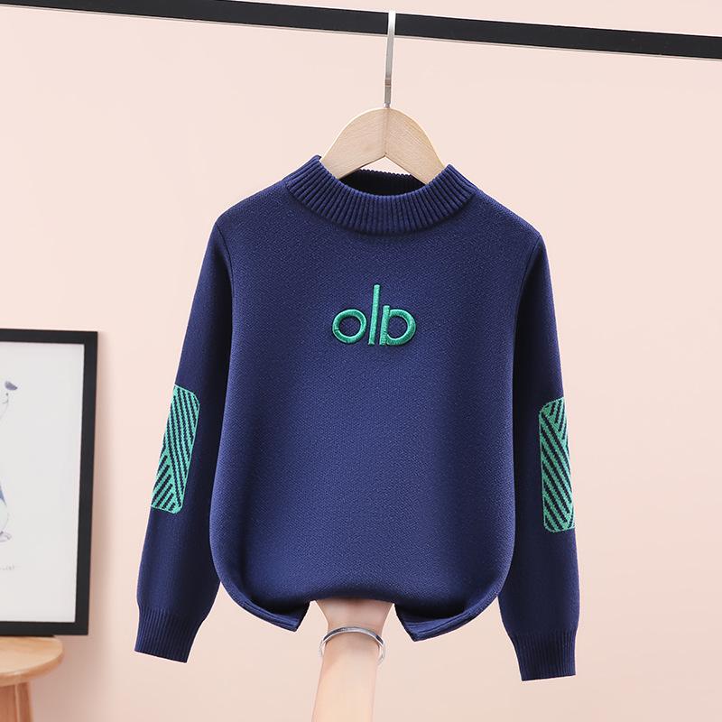 

Стильный вязаный свитер для мальчиков - Утепленное осенне-зимнее нижнее белье для подростков 130 cm темно-синий