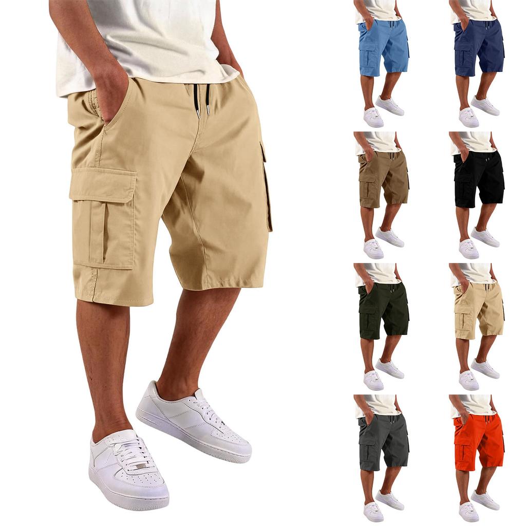 Men's Elastic Waist Cargo Shorts Adjustable Belt Multiple Pockets Casual Style Suitable for Hiking Worksite Summer Wear