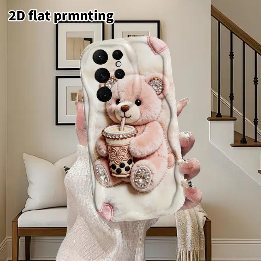 Phone Case: 2D Flat Samsung Galaxy A34 A35 M05 M06 S20 S22 S21 FE Plus 5G Protective Case, Couple Style, Milk Tea Little Bear, Christmas and Halloween